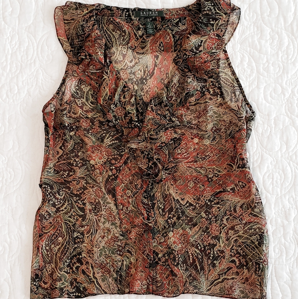 Ralph Lauren Silk Sheer Sleeveless Blouse- 6